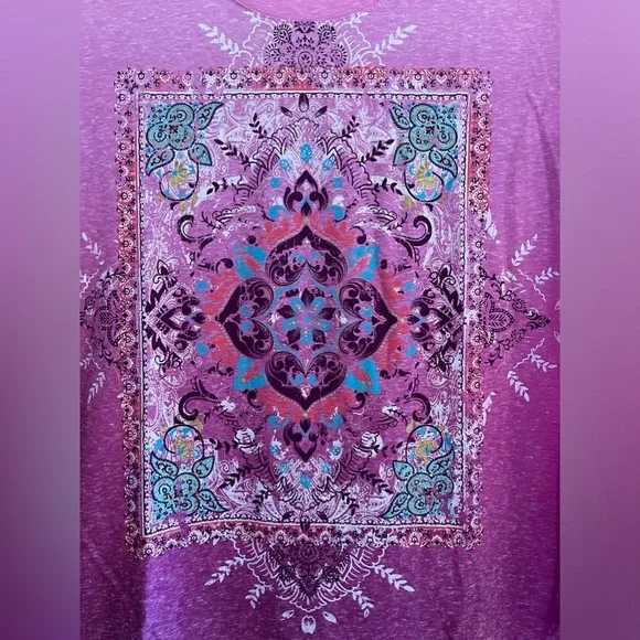 St. John’s Bay Pink and Purple flowered print short sleeve shirt Size‎ Medium - Picture 3 of 5